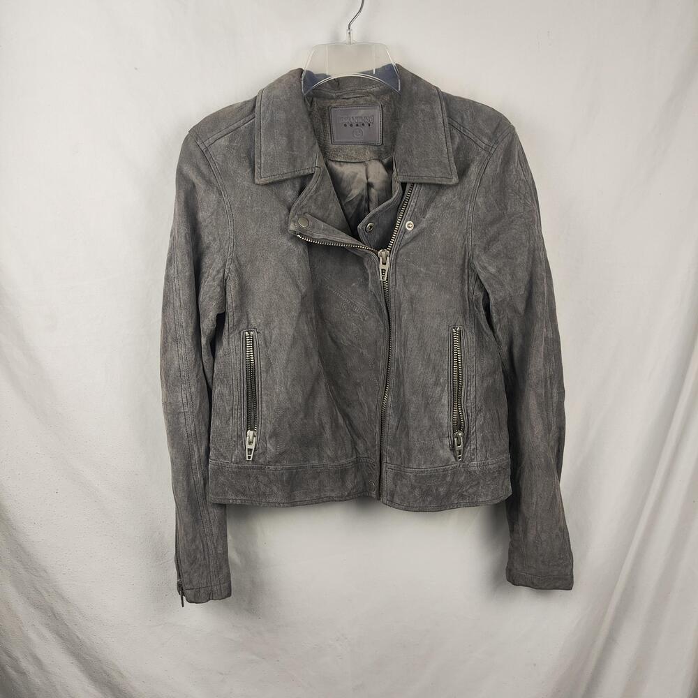 BLANKNYC Jacket Womens Large Gray Suede Collared Moto Biker Zip Lined Pockets